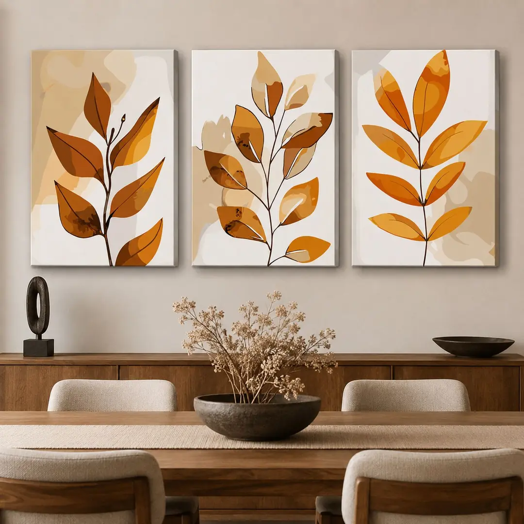 Sonbahar Yaprakları Kanvas Duvar Tablosu - 3'lü Canvas Tablo Seti - VOOV4384 4
