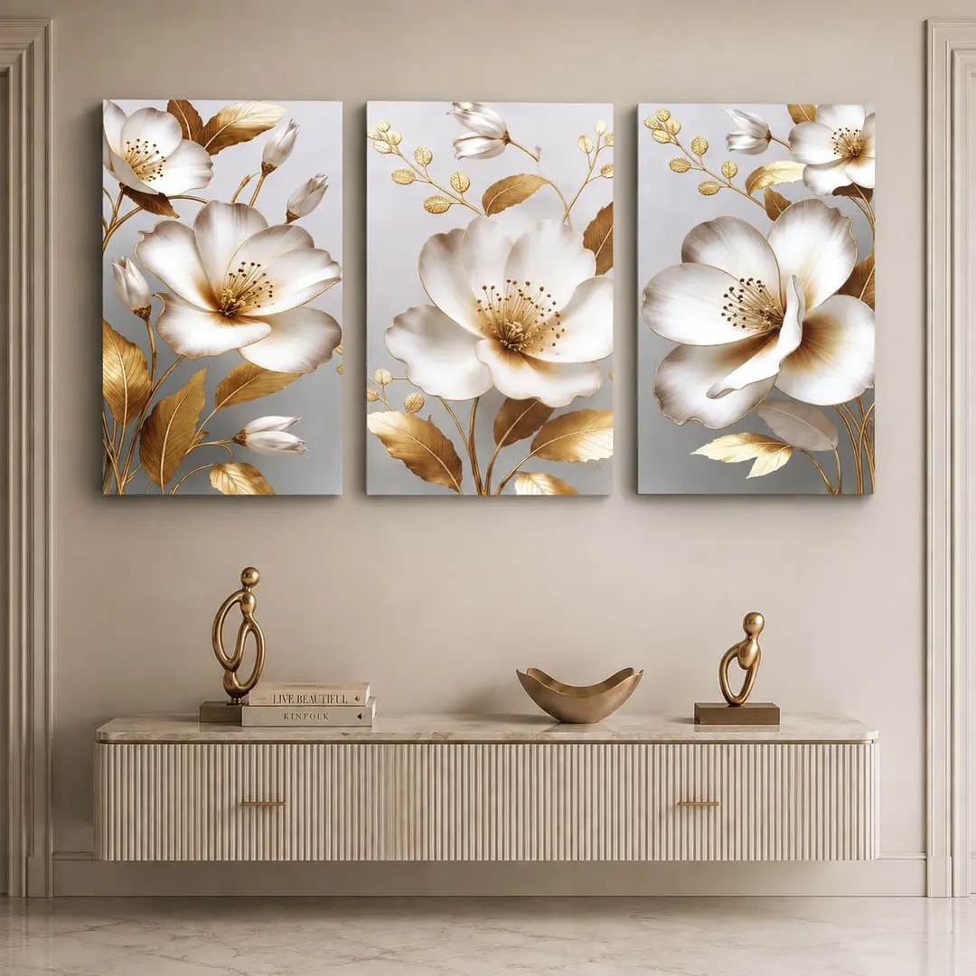Asil Çiçekler Kanvas Duvar Tablosu - 3'lü Canvas Tablo Seti - VOOV4262 4