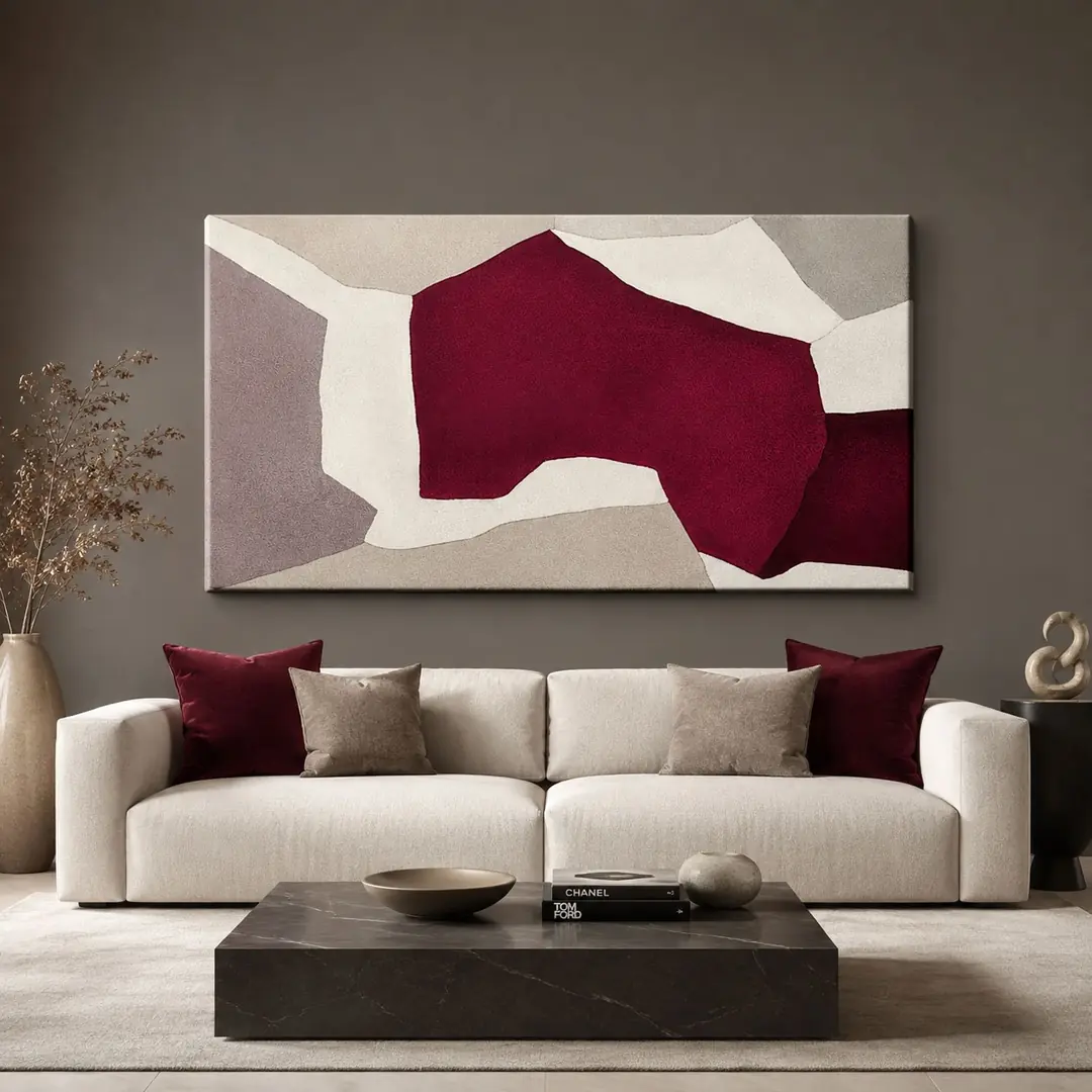 Bordo Bej Akış Dekoratif Soyut Kanvas Tablo - VOOV3522 1