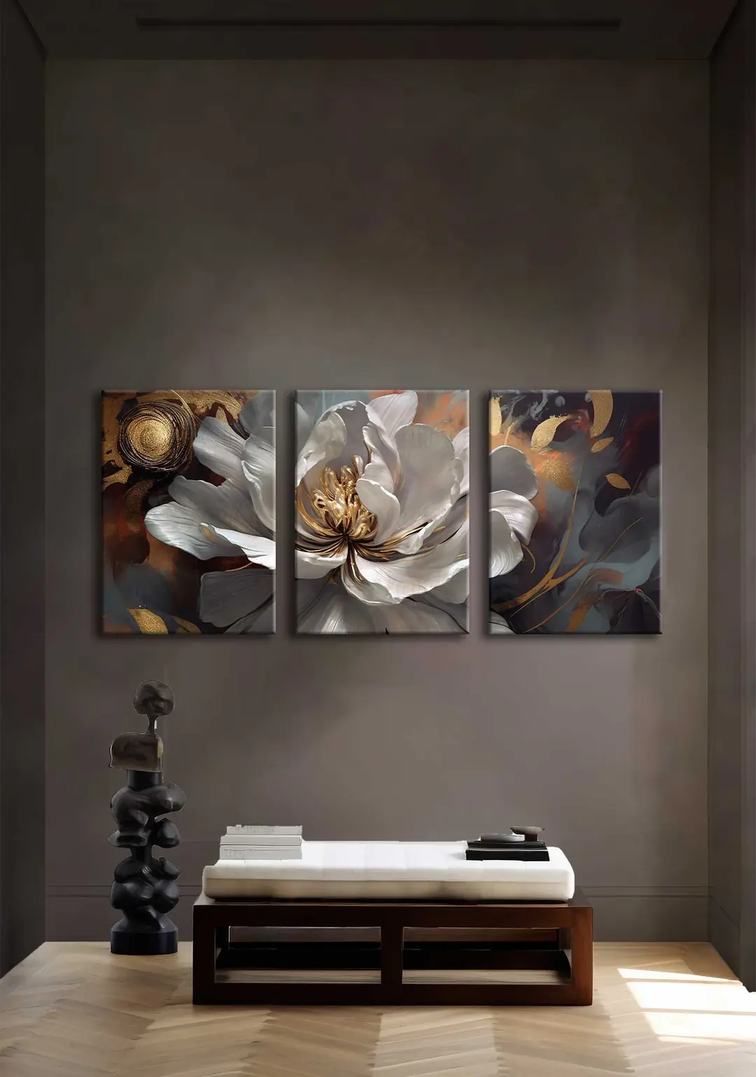 Abstract Elagant Flower Kanvas Duvar Tablosu - 3'lü Canvas Tablo Seti - VOOV4222 2