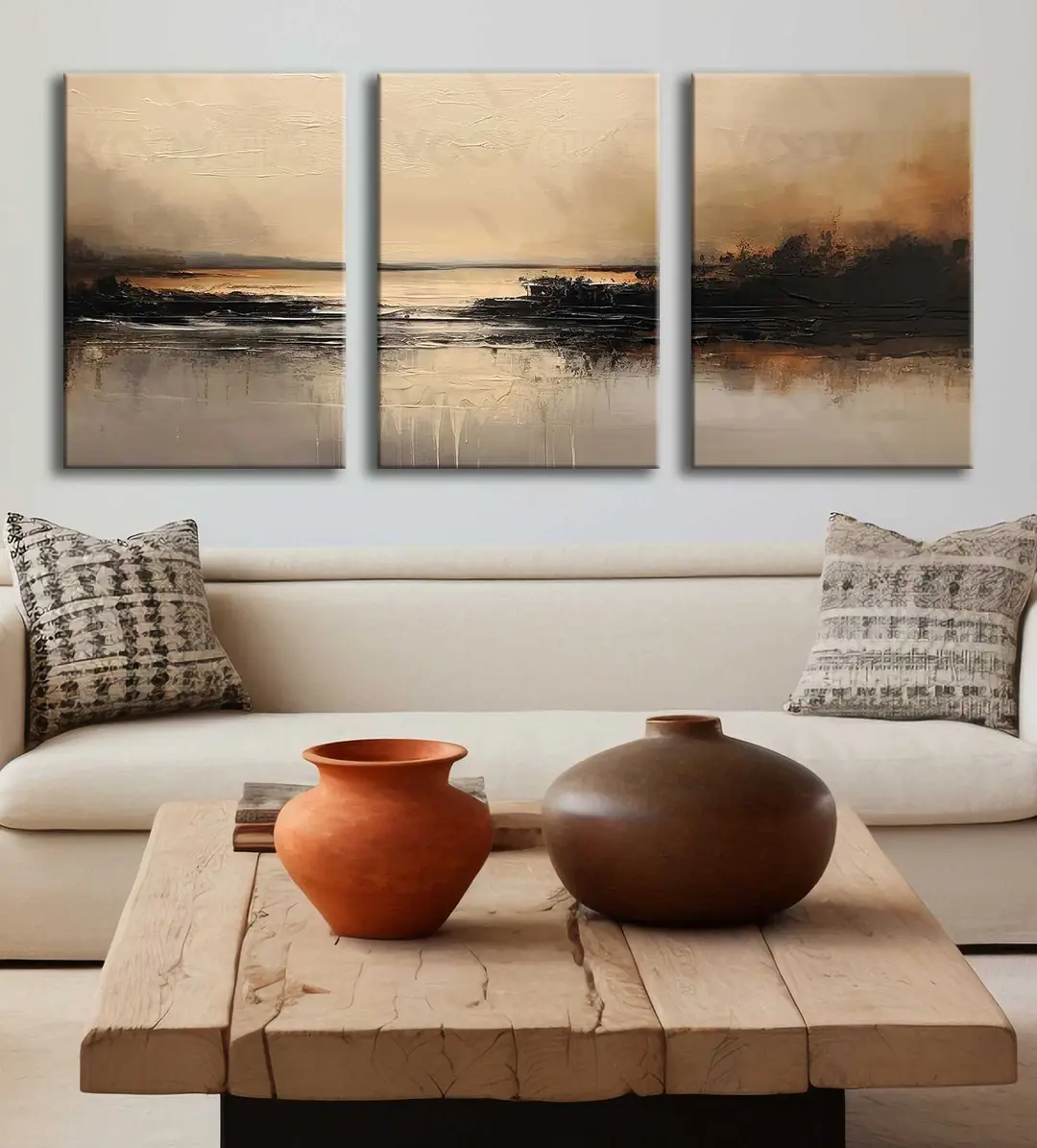 Soyut Deniz Manzarası Kanvas Tablo - 3'lü Canvas Tablo Seti - VOOV4348 2