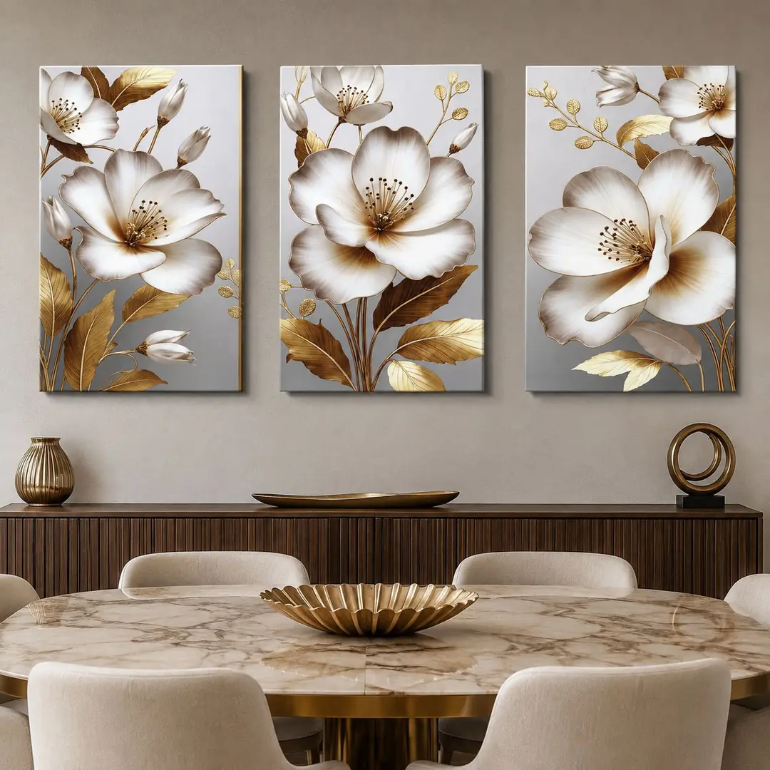 Asil Çiçekler Kanvas Duvar Tablosu - 3'lü Canvas Tablo Seti - VOOV4262 3