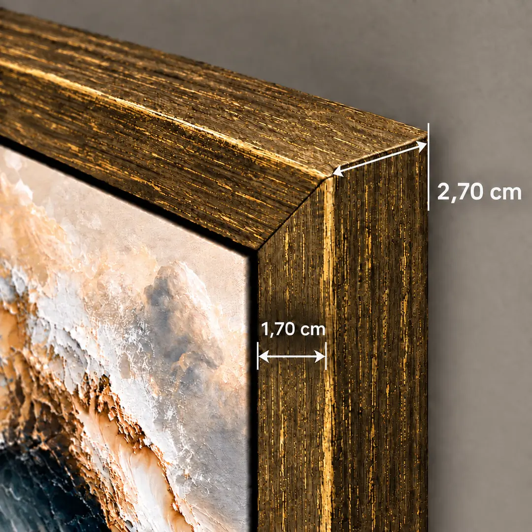 Ahşap Çerçeveli - Gold Detaylı Modern Soyut Kare - Misafir ve Oturma Odası İkili Tablo Seti - 70x70cm 3