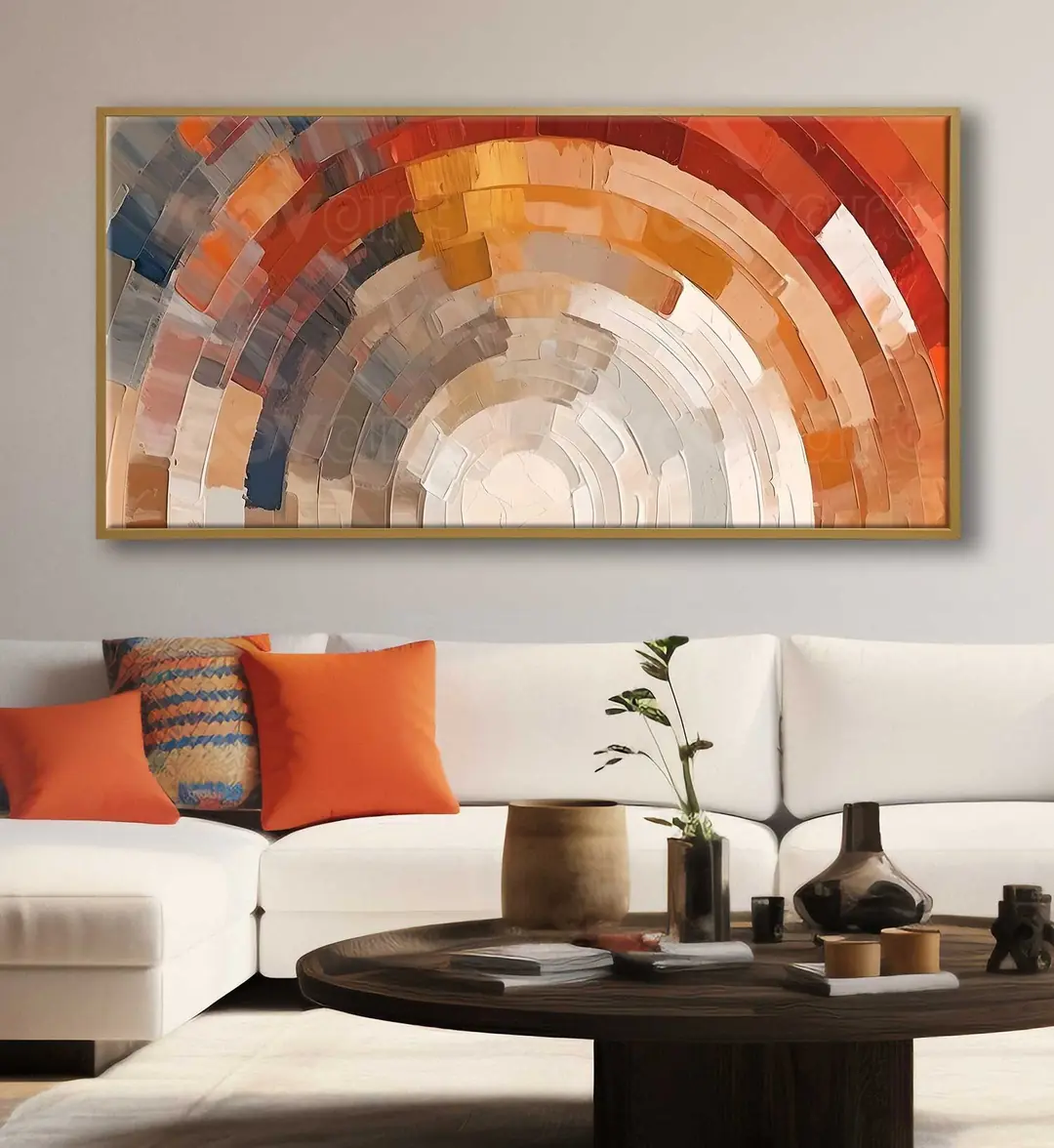 70x140cm Natürel Çerçeveli Soyut Gün Batımı Dekoratif Kanvas Tablo - ART1268 2