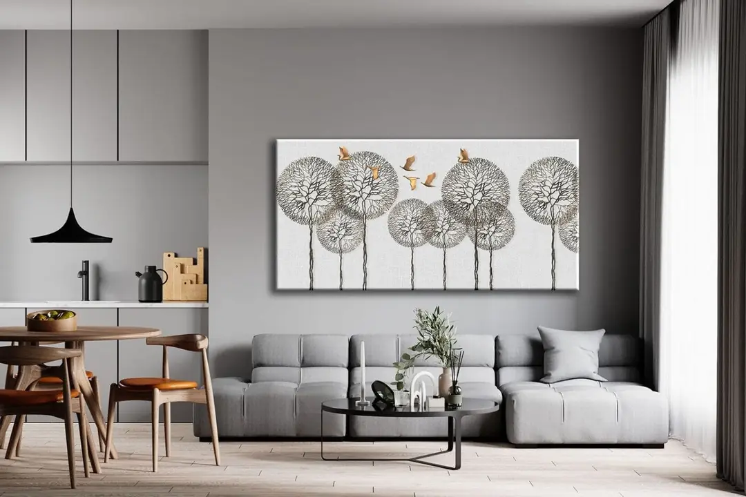 Modern Art Ağaçlar ve Kuşlar Dekoratif Kanvas Tablo - VOOV1724 2