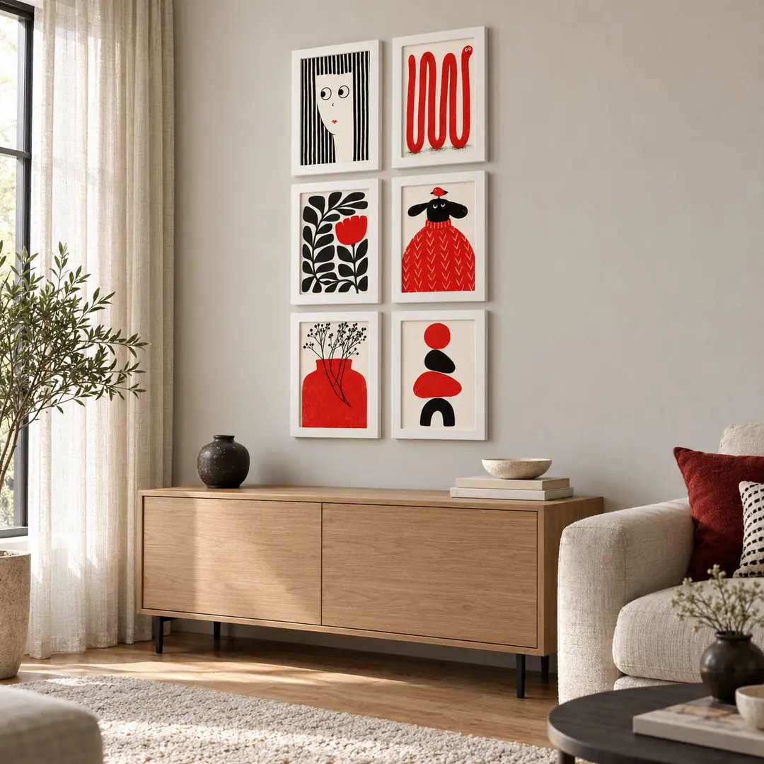 Kırmızı Masallar Tablo Seti - Altılı Dikey Beyaz Ahşap Çerçeveli Lüks Tablo Seti ( 25x35cm ) 6 Adet