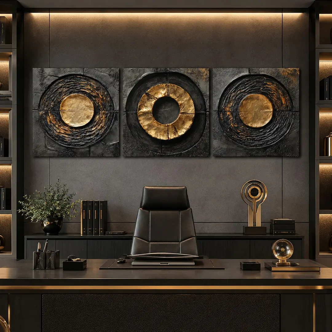 Golden Orbit Kanvas Duvar Tablosu - 3'lü Canvas Tablo Seti - VOOV4169 2