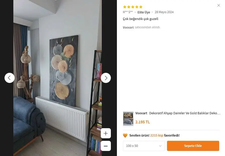 Dekoratif Ahşap Daireler Ve Gold Balıklar Dekoratif Kanvas Tablo - VOOV1518 4