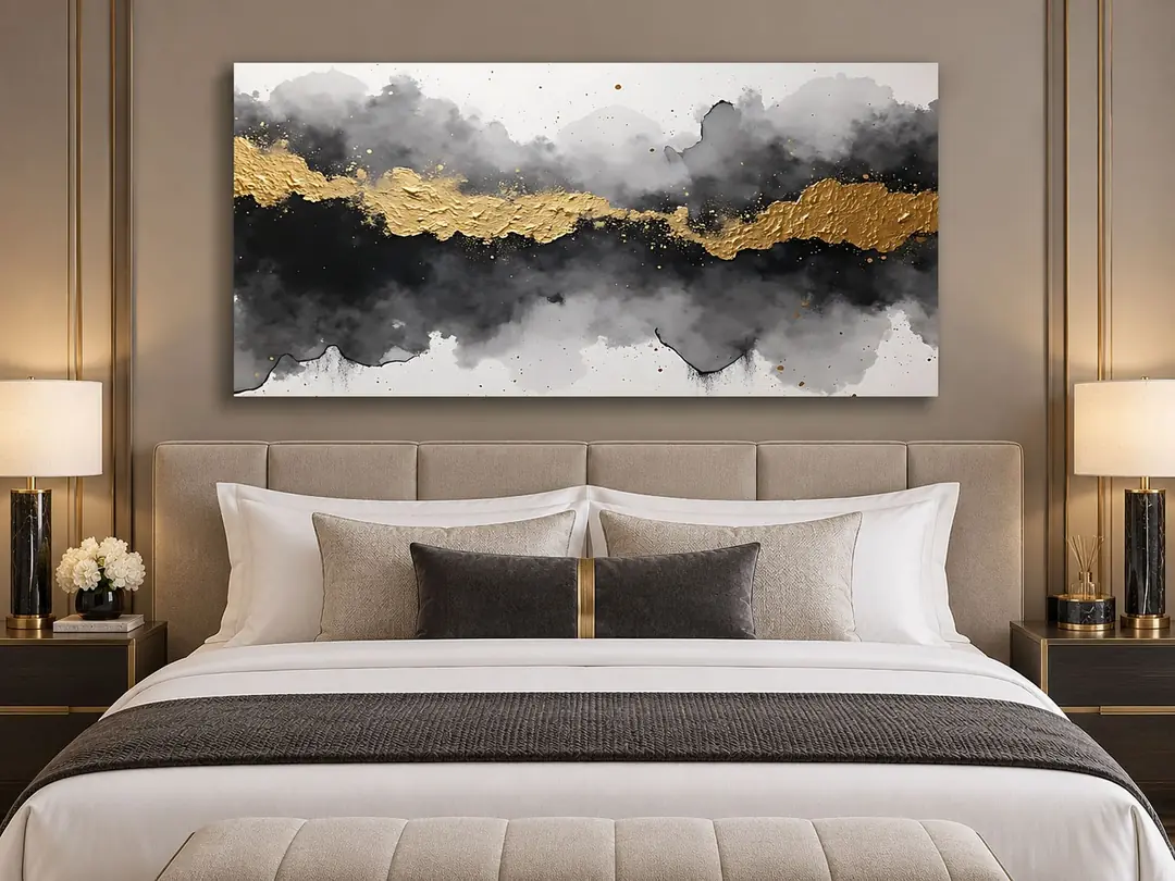 Siyah Gri Gold Soyut Tuval Kanvas Tablo - VOOV3708