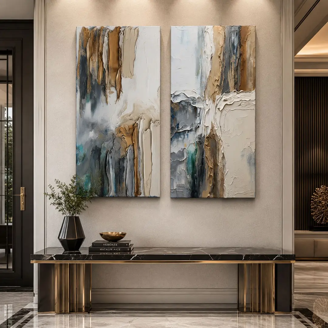 Terra Blue Kanvas Duvar Tablosu - 2'li Set Kanvas Tablo - VOOV1110 1