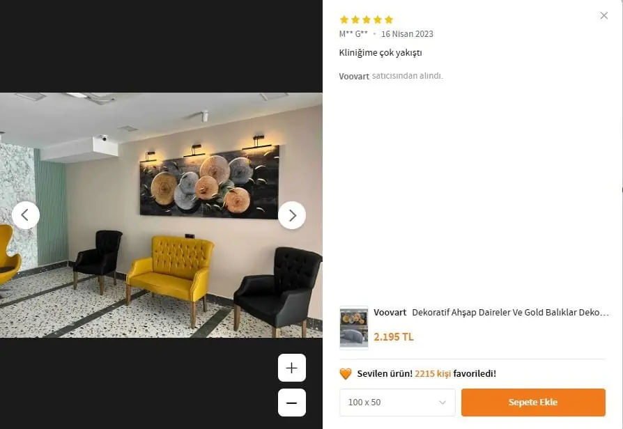 Dekoratif Ahşap Daireler Ve Gold Balıklar Dekoratif Kanvas Tablo - VOOV1518 7