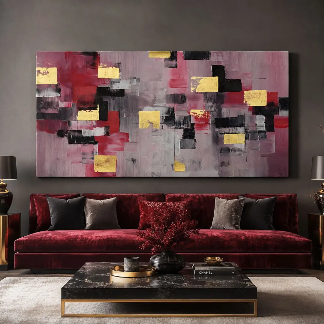 Bordo Ritim Dekoratif Soyut Kanvas Tablo - VOOV3519 1