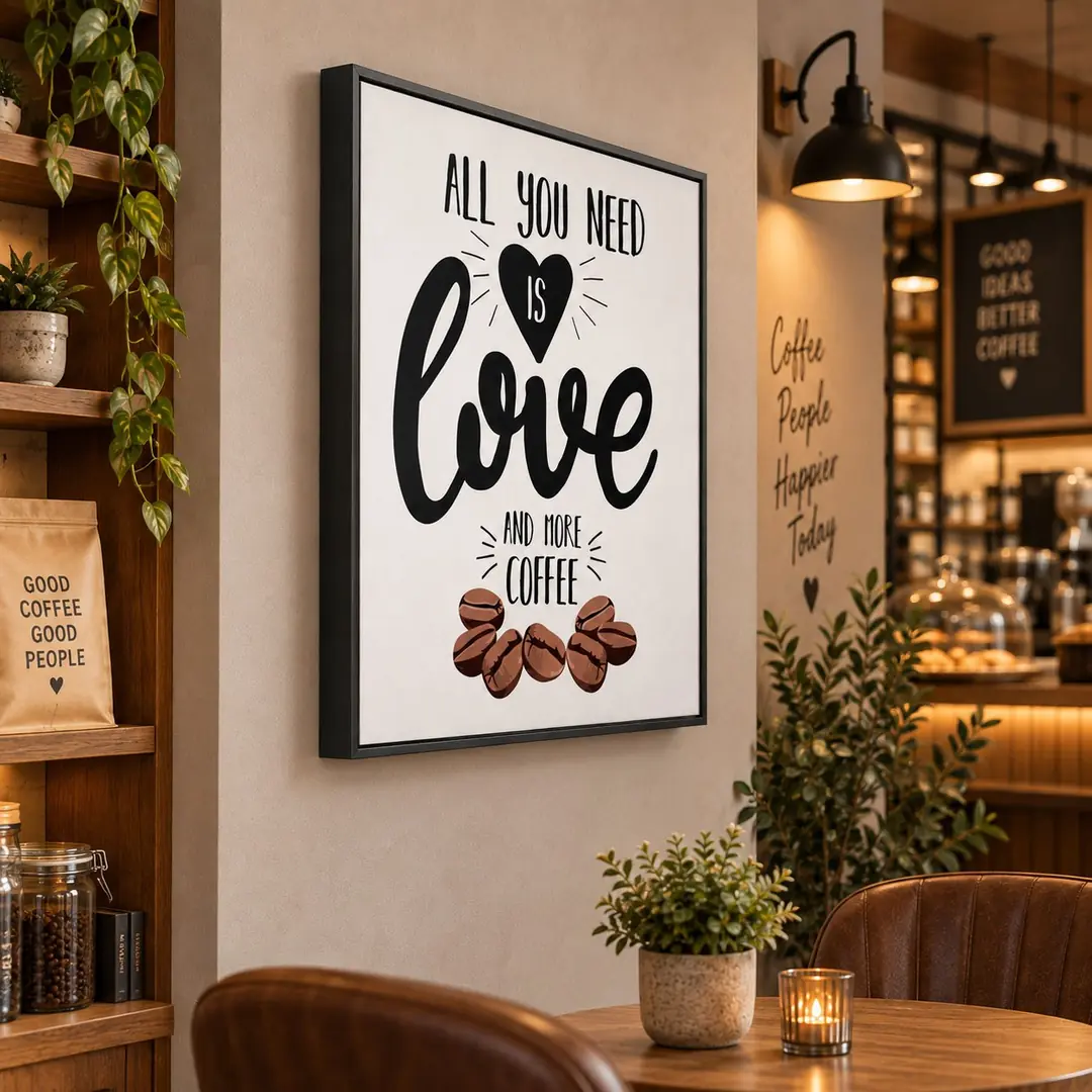 Siyah Ahşap Çerçeveli - 75x75cm All You Need Is Love – Coffee Dekoratif Kanvas Tablo - VOOV9108 2