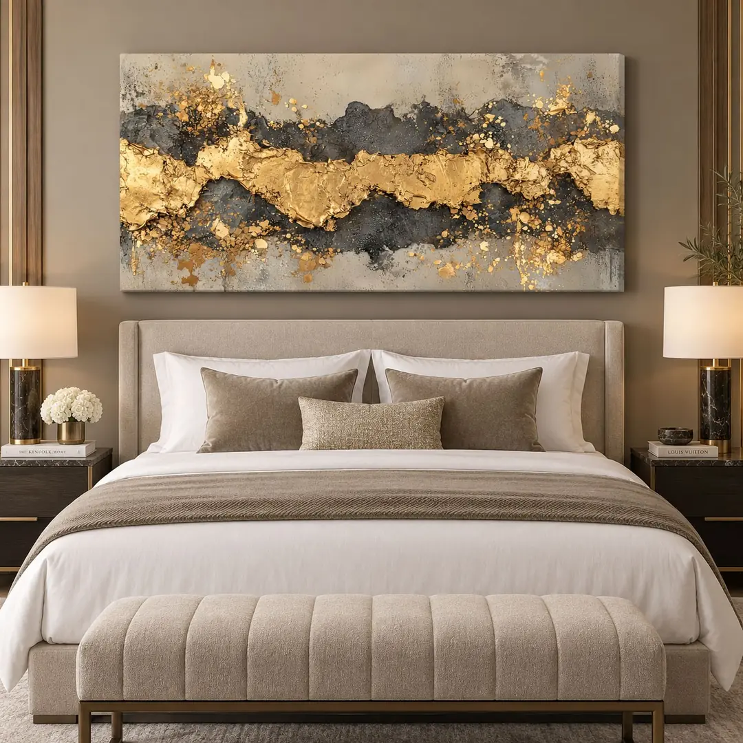 Antrasit Gold Gri Soyut Tuval Kanvas Tablo - VOOV3710 1