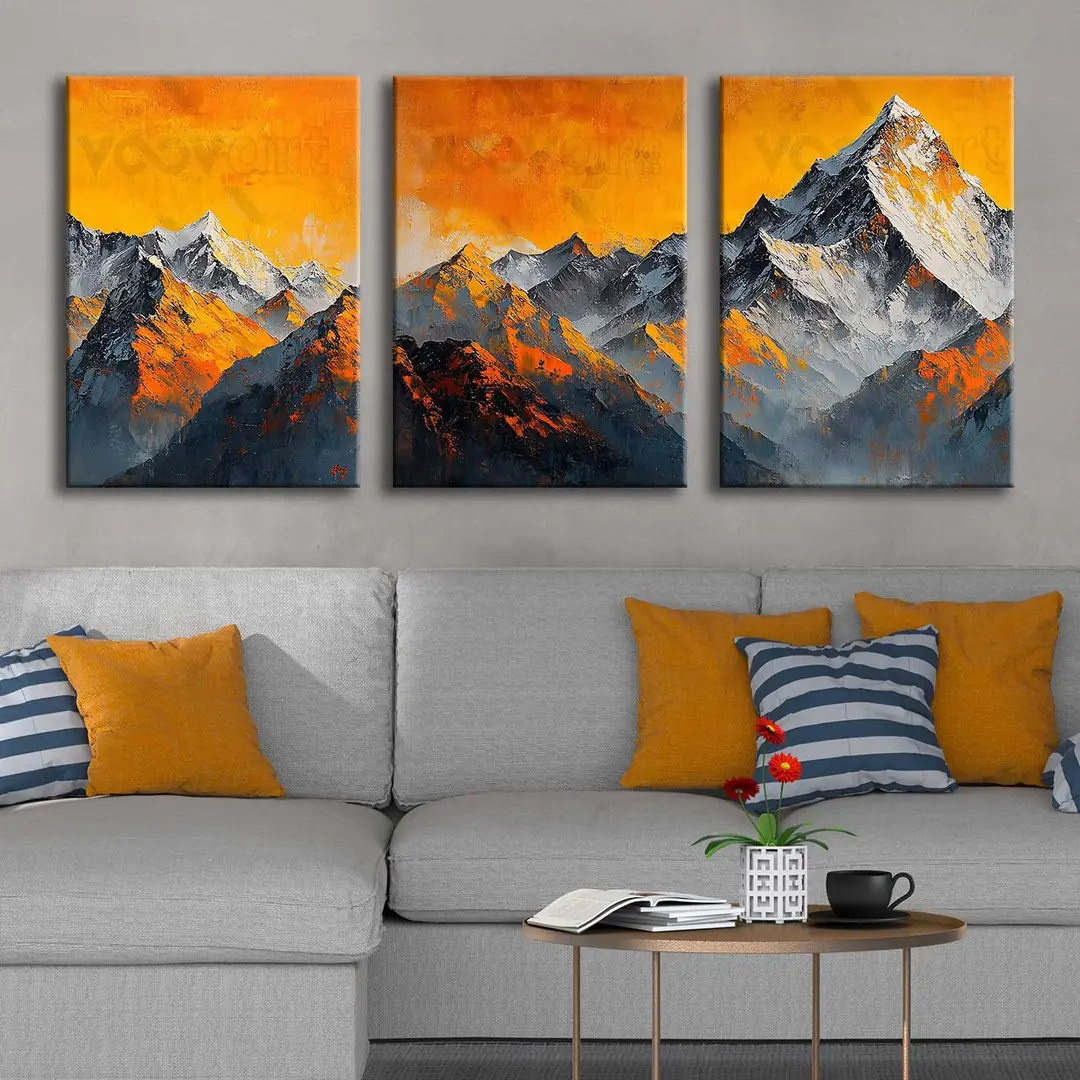 Soyut Dağ Manzarası Kanvas Tablo - 3'lü Canvas Tablo Seti - VOOV4338 1