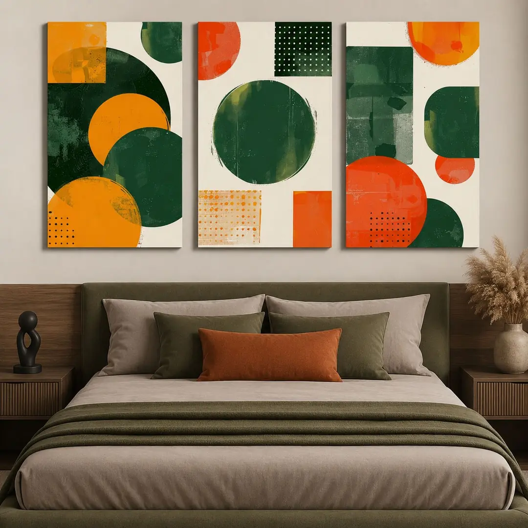 Retro Geometri Kanvas Duvar Tablosu - 3'lü Canvas Tablo Seti - VOOV4386 4