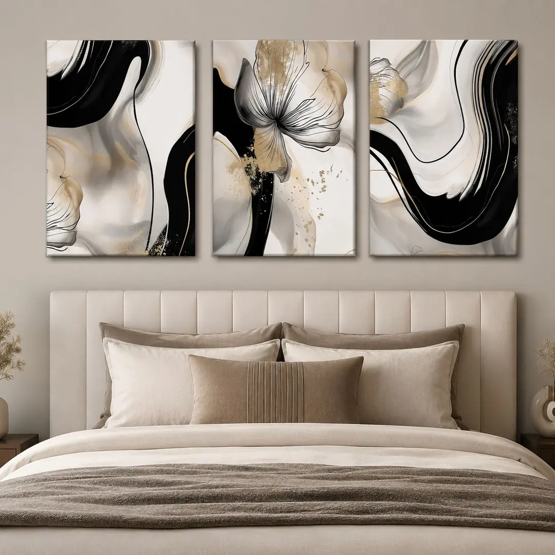 Gece Çiçeği Kanvas Duvar Tablosu - 3'lü Canvas Tablo Seti - VOOV4394 4
