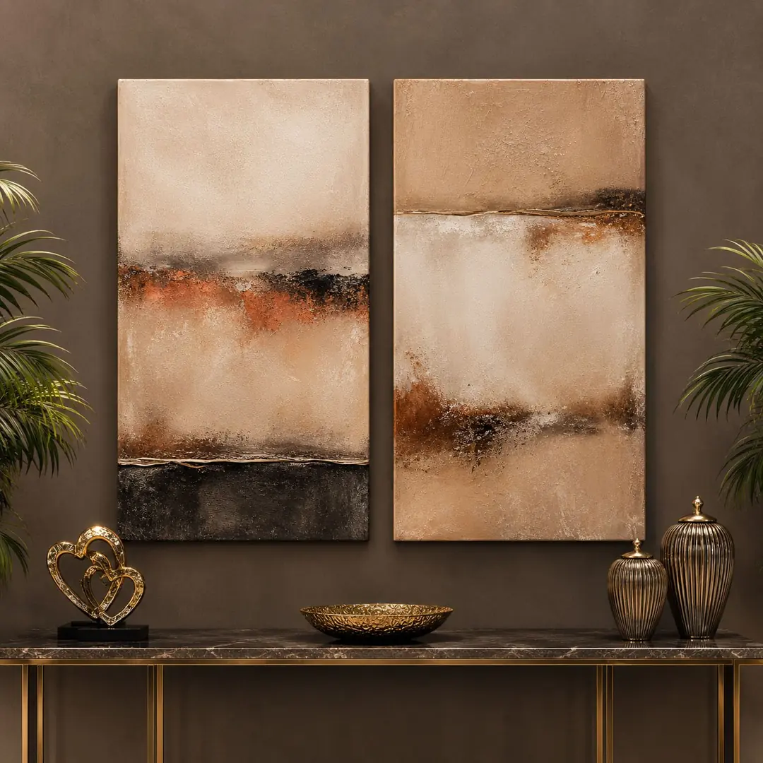 Organic Abstract Kanvas Duvar Tablosu - 2'li Set Kanvas Tablo - VOOV6021