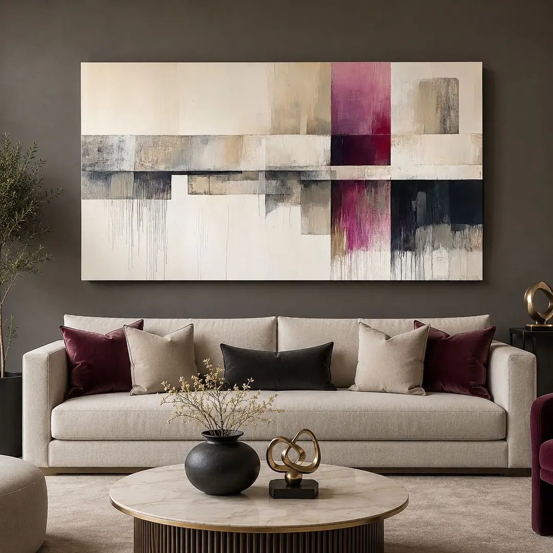 Bordo Gri Bej Soyut Dekoratif Kanvas Tablo - VOOV3515 1