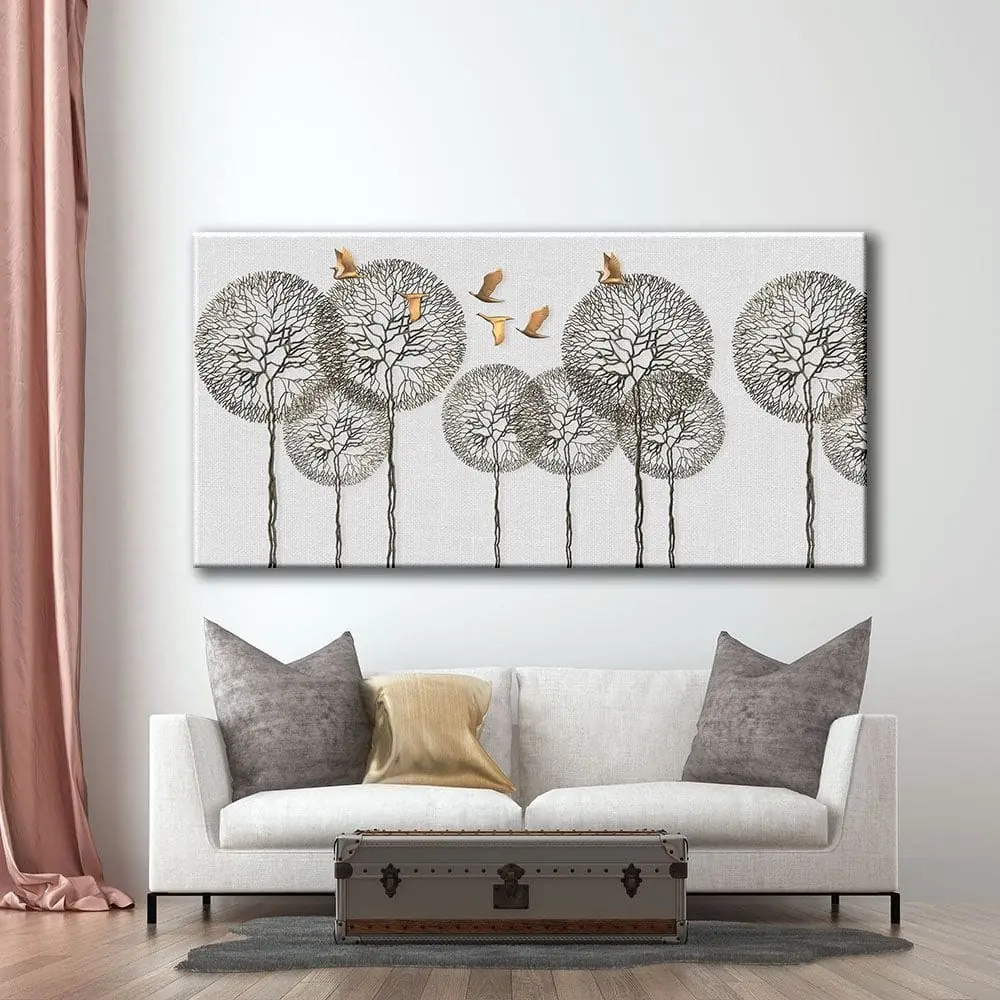 Modern Art Ağaçlar ve Kuşlar Dekoratif Kanvas Tablo - VOOV1724 4