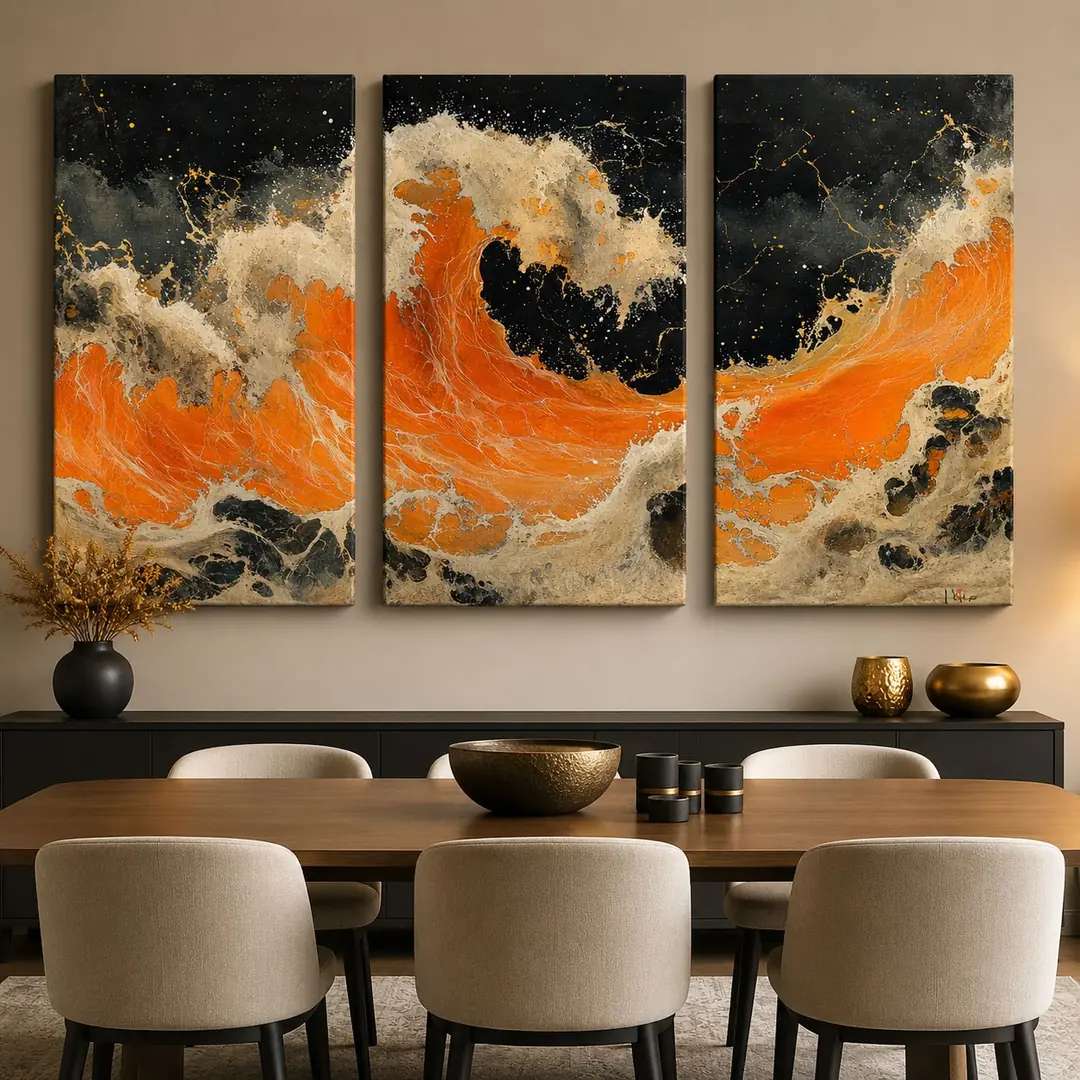 Lav Akışı Kanvas Duvar Tablosu - 3'lü Canvas Tablo Seti - VOOV4172 4