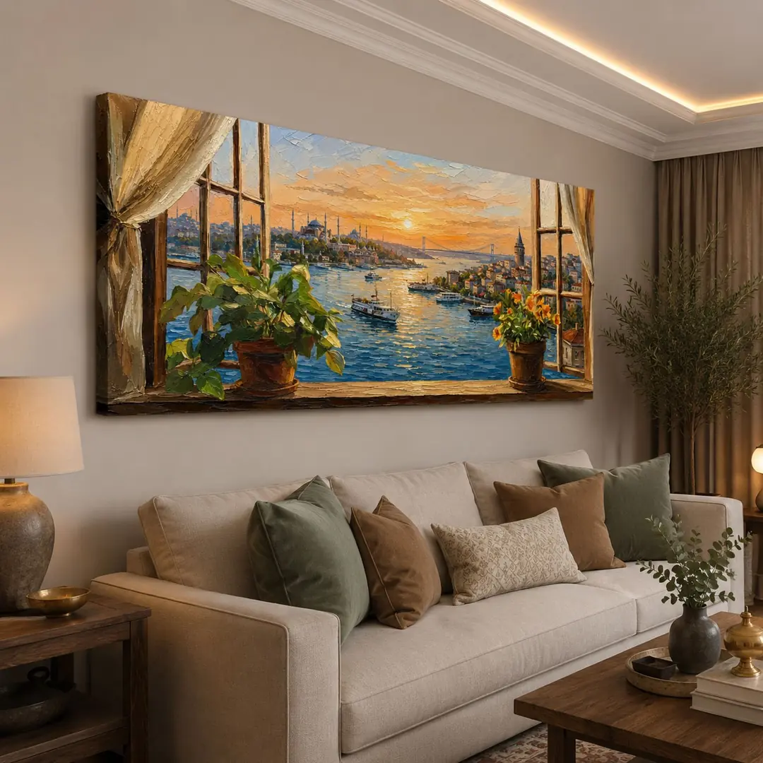 Pencereden İstanbul Boğaziçi Manzarası Dekoratif Kanvas Tablo - VOOV3263 2
