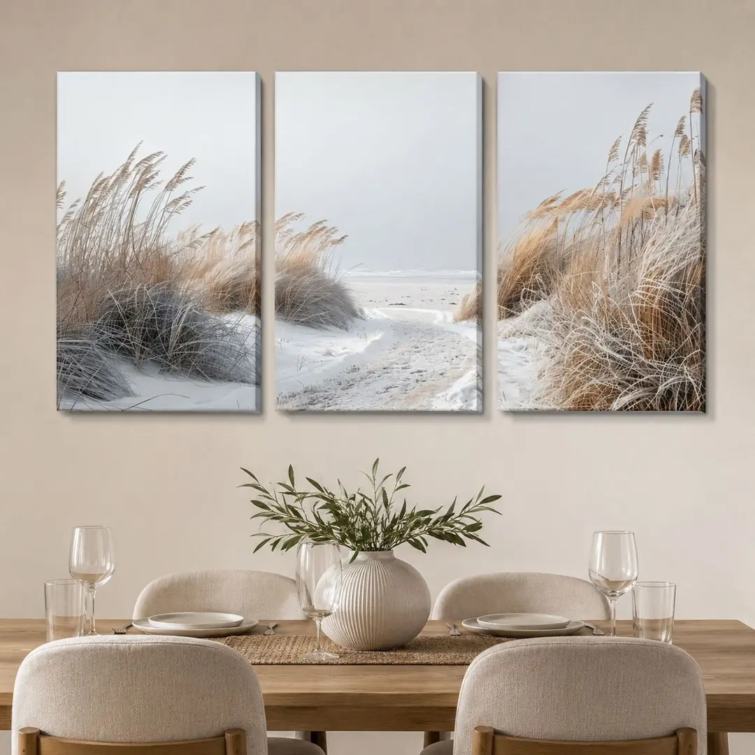 Sakin Kıyı Kanvas Duvar Tablosu - 3'lü Canvas Tablo Seti - VOOV4362 3