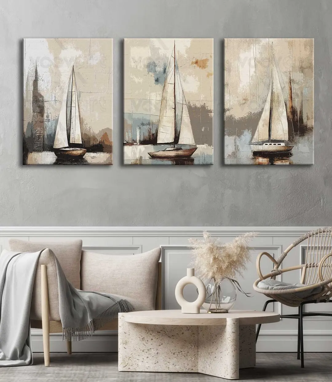 Kanvas Soyut Yelkenliler Tablo 3'lü Canvas Tablo Seti - VOOV4310 2