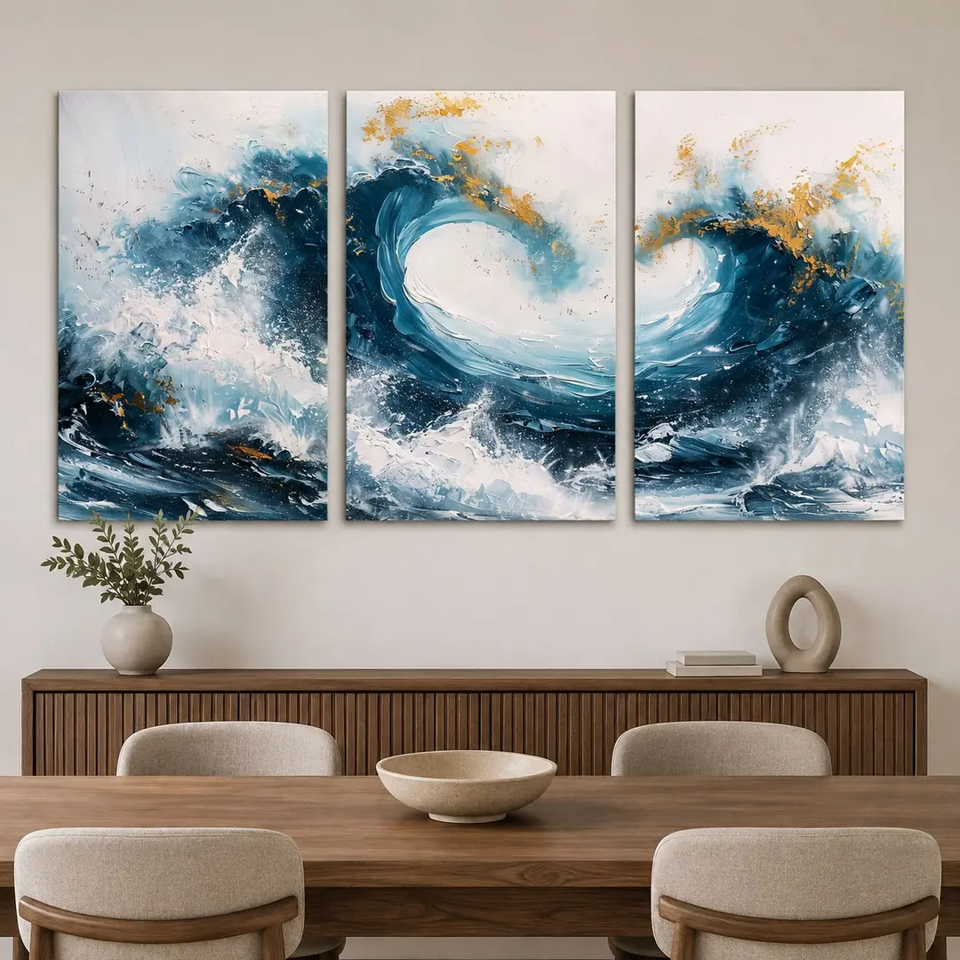 Okyanus Dalgaları Kanvas Duvar Tablosu - 3'lü Canvas Tablo Seti - VOOV4399 2