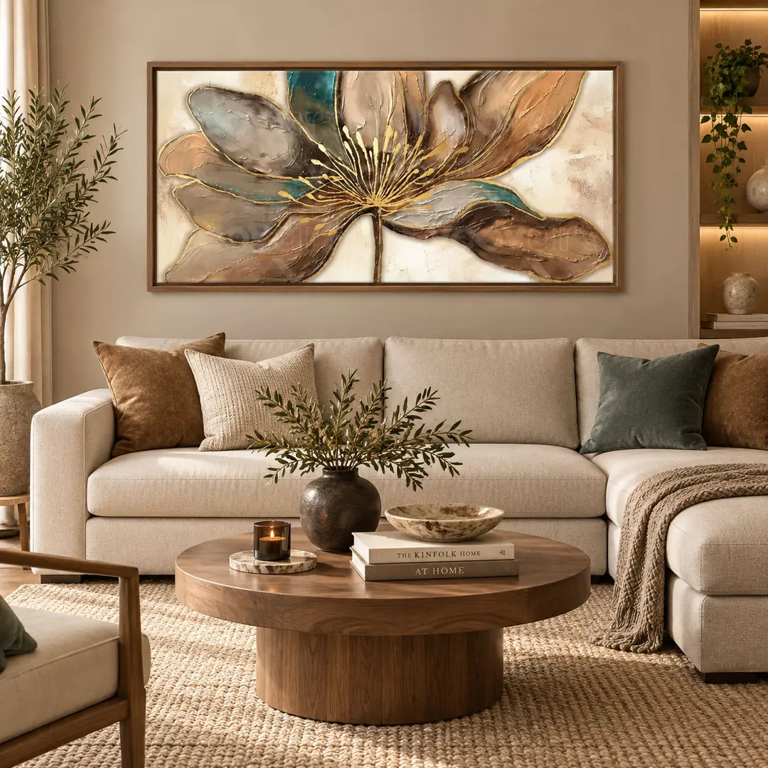 Ahşap Çerçeveli - Muhteşem Cennet Çiçeği - Misafir ve Oturma Odası Tablosu - 70x140cm 1