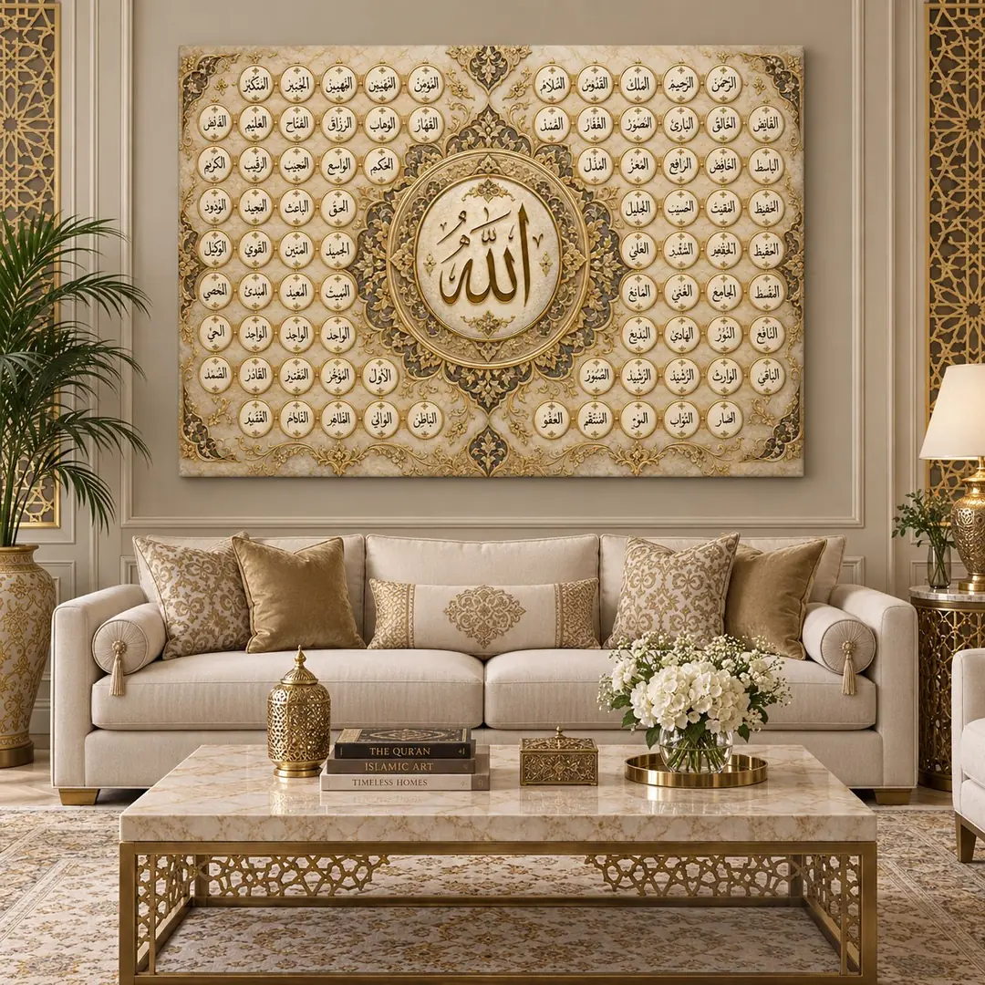 Esmâü'l-Hüsnâ - Allah’ın 99 İsmi - İslami Tuval Kanvas Tablo - VOOV7025 1