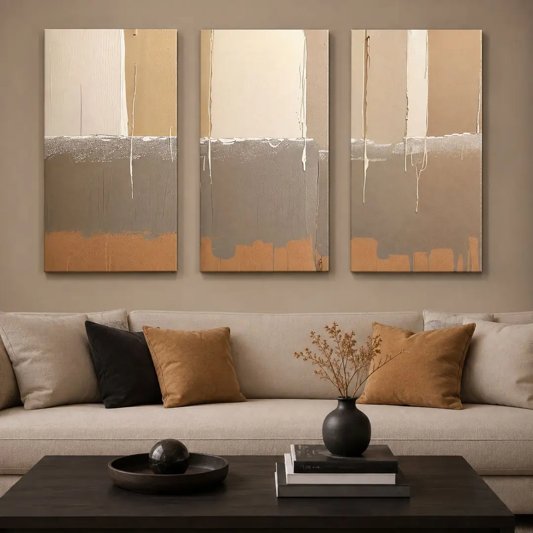 Soft Soyut Kanvas Duvar Tablosu - 3'lü Canvas Tablo Seti - VOOV4382 3