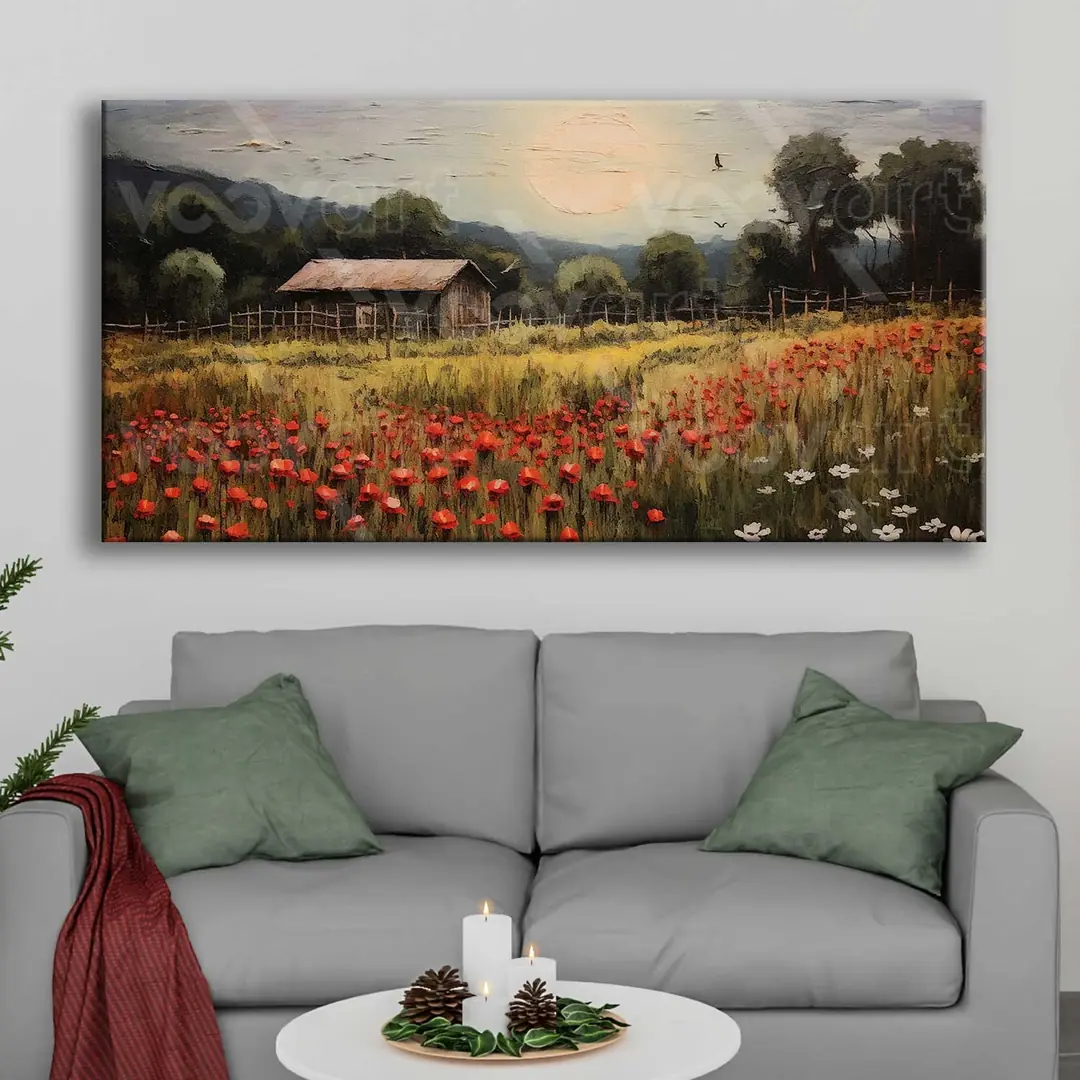 Köy Evi Manzarası Dekoratif Kanvas Tablo - VOOV2780 1