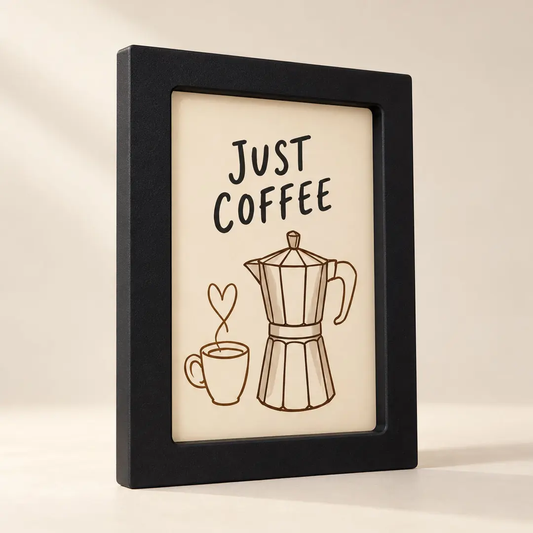 Kahve Ritüeli Coffee Keyfi Seti - Dokuzlu Dikey Siyah Ahşap Çerçeveli Lüks Tablo Seti ( 25x35cm ) 9 Adet 3