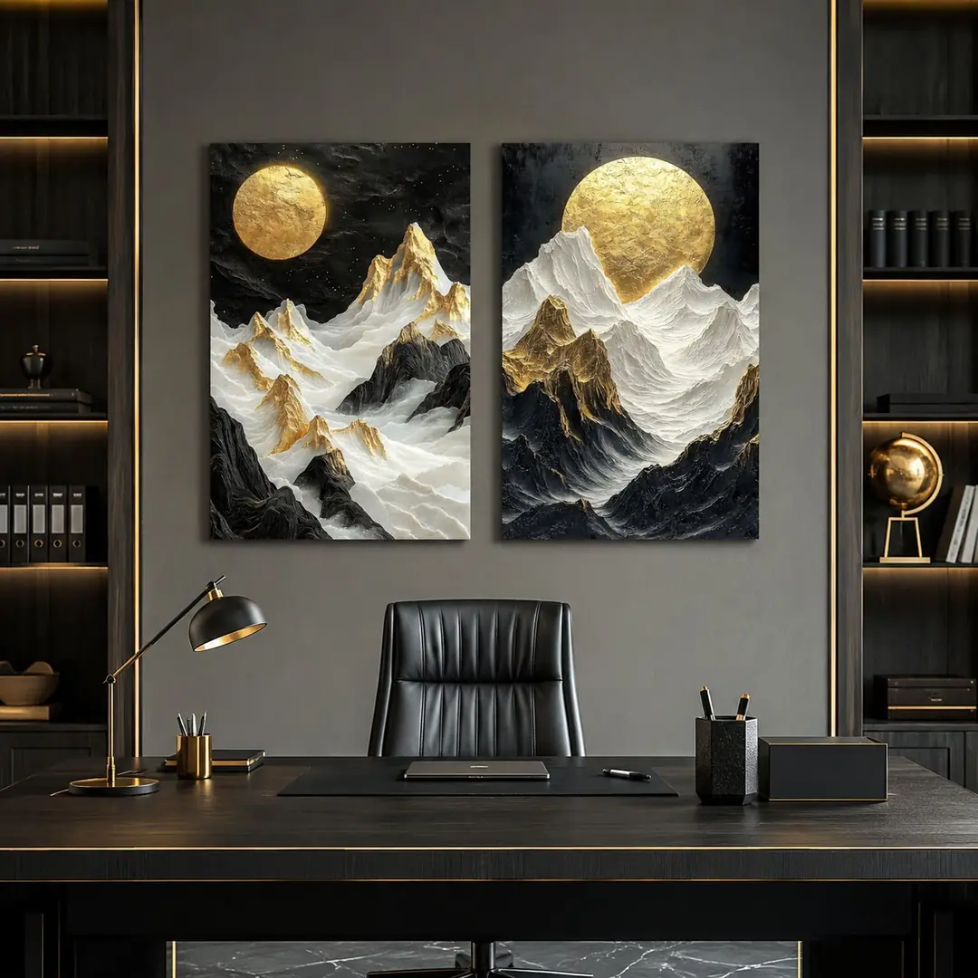 Ay Işığında Zirveler Kanvas Duvar Tablosu - 2'li Canvas Tablo Seti - VOOV1118 1