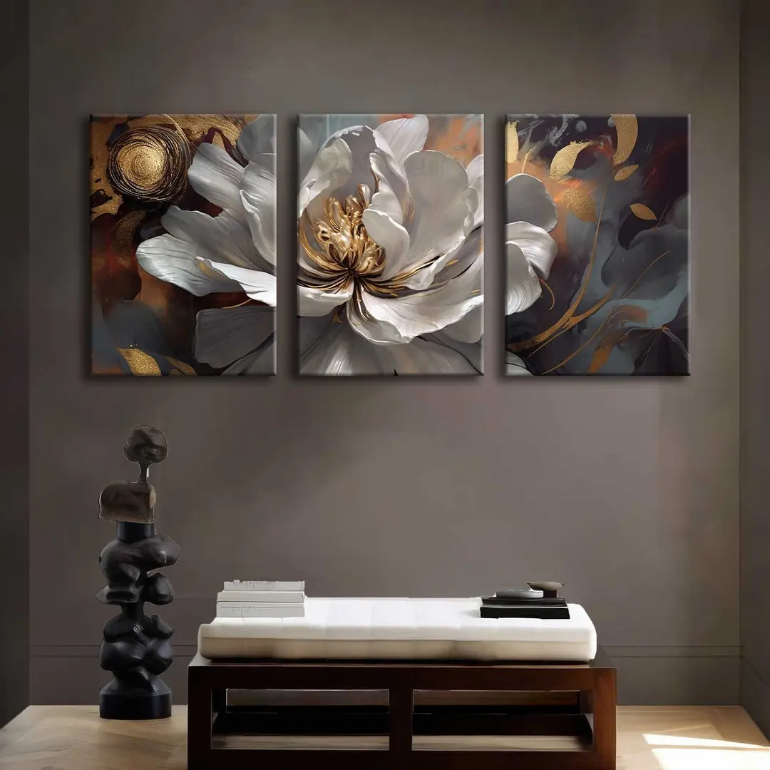 Abstract Elagant Flower Kanvas Duvar Tablosu - 3'lü Canvas Tablo Seti - VOOV4222 1