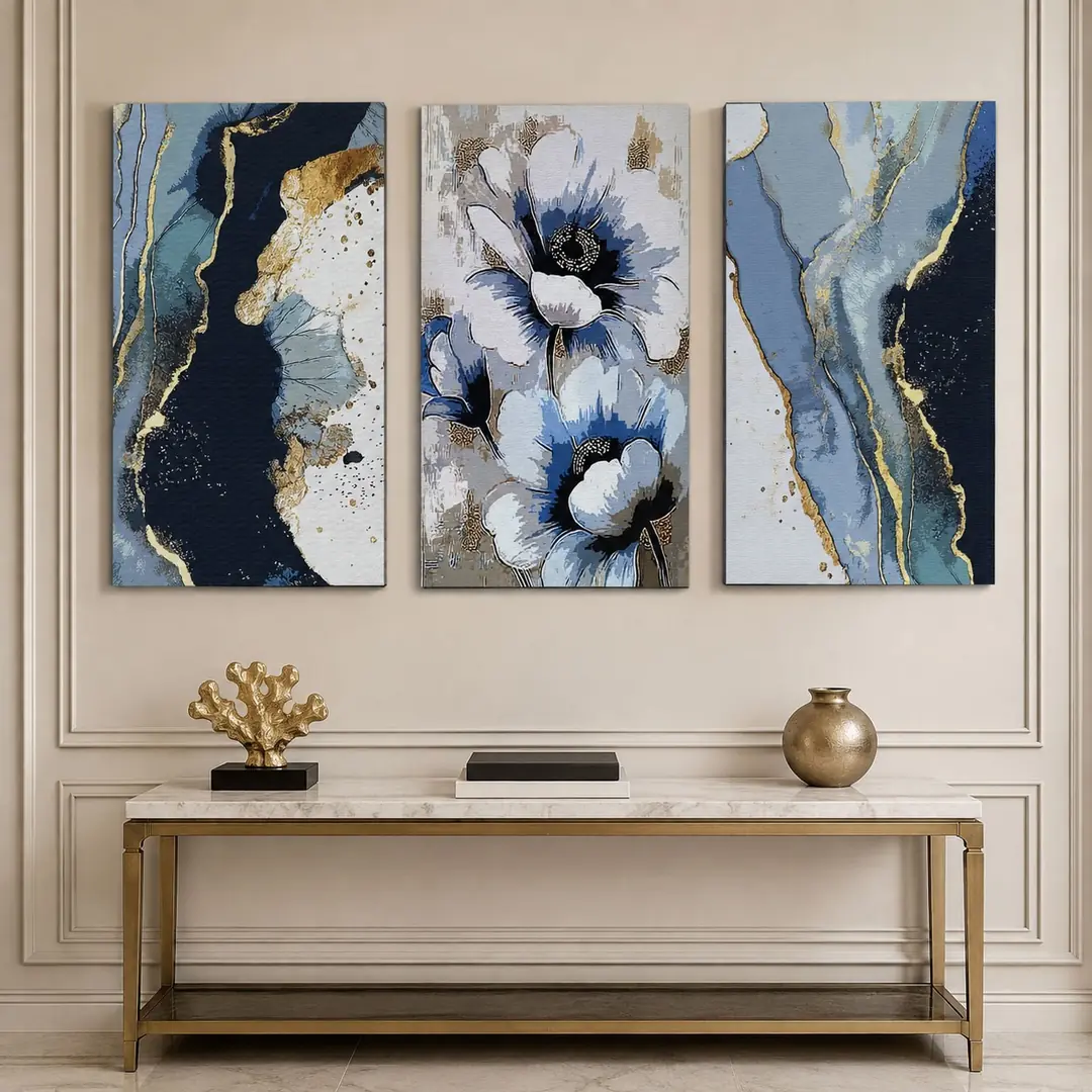 Safir Çiçekleri Kanvas Duvar Tablosu - 3'lü Canvas Tablo Seti - VOOV4396 4