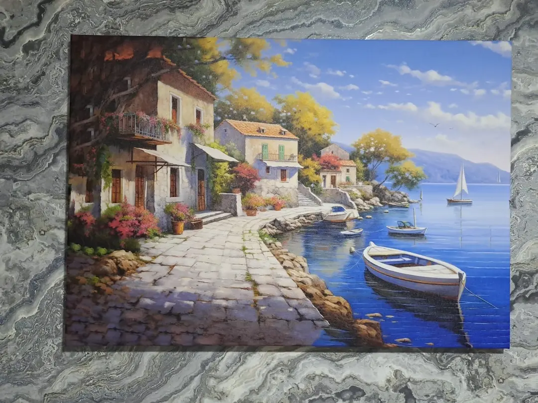 Sahil Kasabası Manzarası Dekoratif Kanvas Tablo - VOOV2782 3