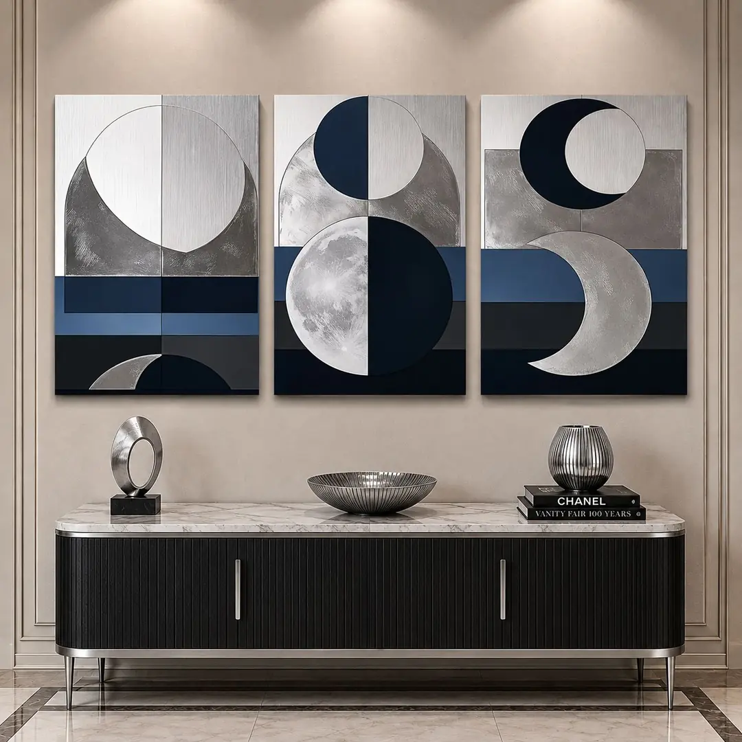 Silver Eclipse Kanvas Duvar Tablosu - 3'lü Canvas Tablo Seti - VOOV4371 5