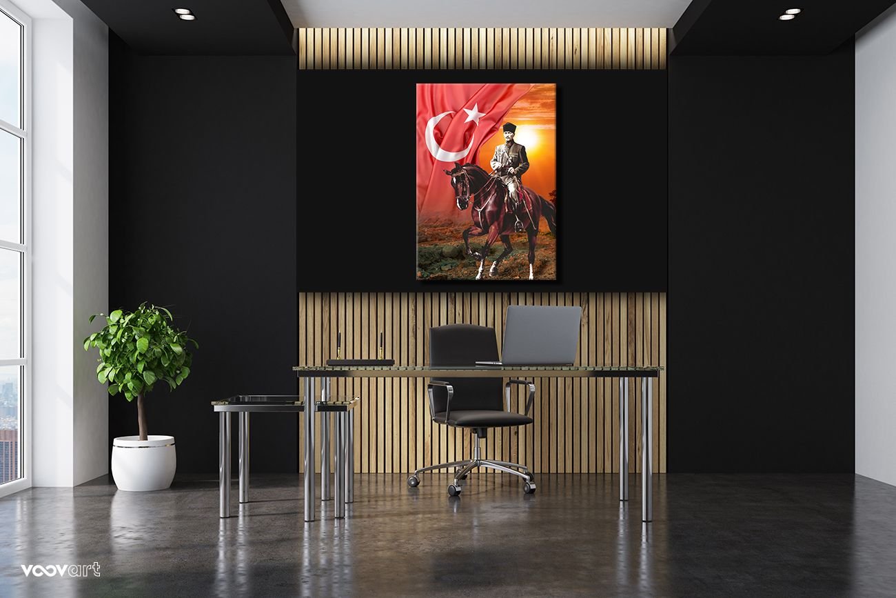 Black brick CEO office interior, poster front