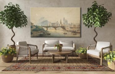 Scandinavian farmhouse style beige living room interior with natural plants 3d render illustration.