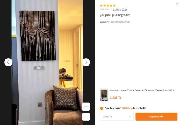 Altın Zebra Dekoratif Kanvas Tablo - VOOV2011