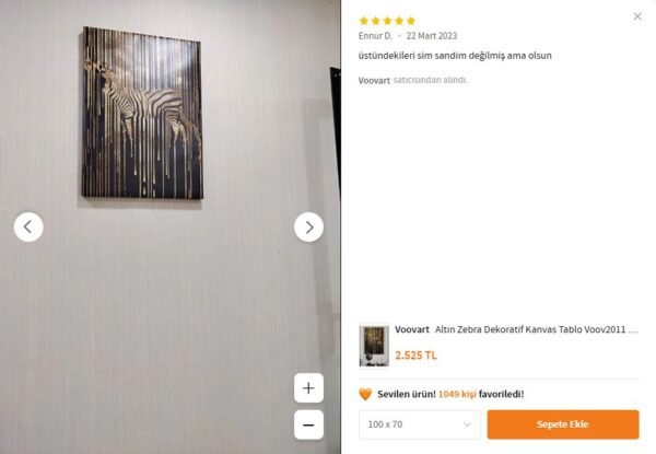 Altın Zebra Dekoratif Kanvas Tablo - VOOV2011