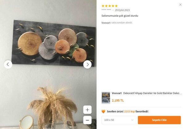 Dekoratif Ahşap Daireler Ve Gold Balıklar Dekoratif Kanvas Tablo - VOOV1518