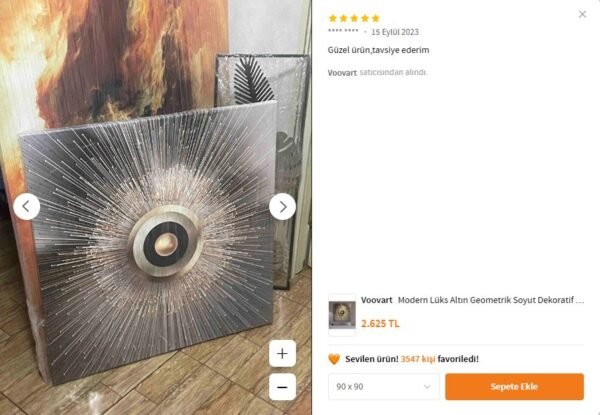 Modern Lüks Altın Geometrik Soyut Dekoratif Kanvas Tablo - VOOV1934