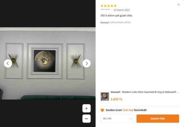 Modern Lüks Altın Geometrik Soyut Dekoratif Kanvas Tablo - VOOV1927