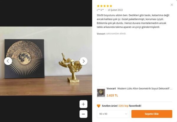 Modern Lüks Altın Geometrik Soyut Dekoratif Kanvas Tablo - VOOV1927