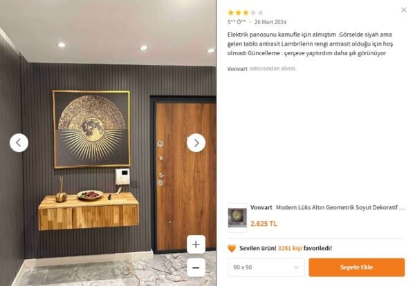 Modern Lüks Altın Geometrik Soyut Dekoratif Kanvas Tablo - VOOV1927