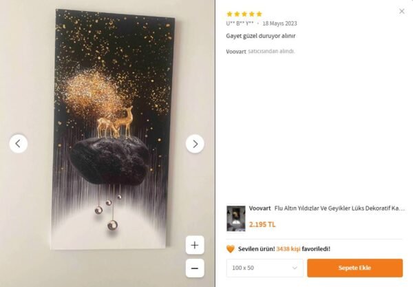 Flu Altın Yıldızlar ve Geyikler Lüks Dekoratif Kanvas Tablo - VOOV1938