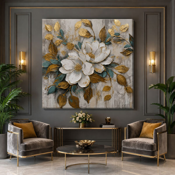Golden Magnolia Dekoratif Kanvas Tablo - VOOV1447